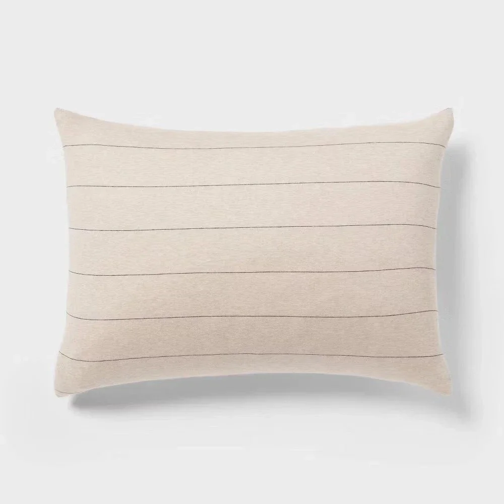 King Jersey Comforter and Sham Set Oatmeal Charcoal Striped - Threshold: Cotton